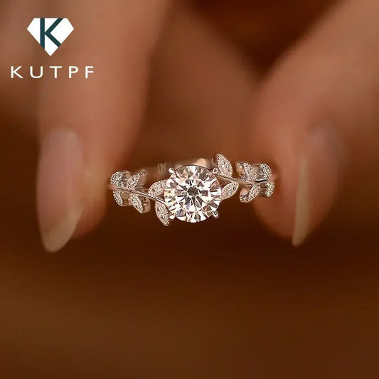 1CT リーフ モアサナイト ダイヤモンド エンゲージメントリング 女性用認定 925 スターリングシルバー メッキ ホワイトゴールド ウェディングバンド プロミスリング