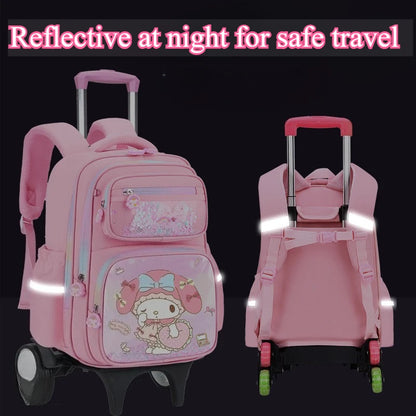 New Kuromi 2-Wheel Trolley School Bag Girls Cartoon Melody Backpack Load-Reducing Large Capacity 6-Wheel Trolley Backpack