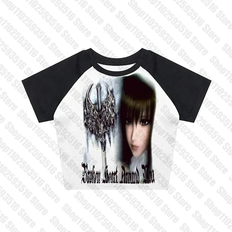 Woman T-shirts Baby Tees Y2k Clothes Women Crop Top Women 90s Clothes Vintage Female Clothing Trashy Y2k 2000s Tops Gothic Kpop