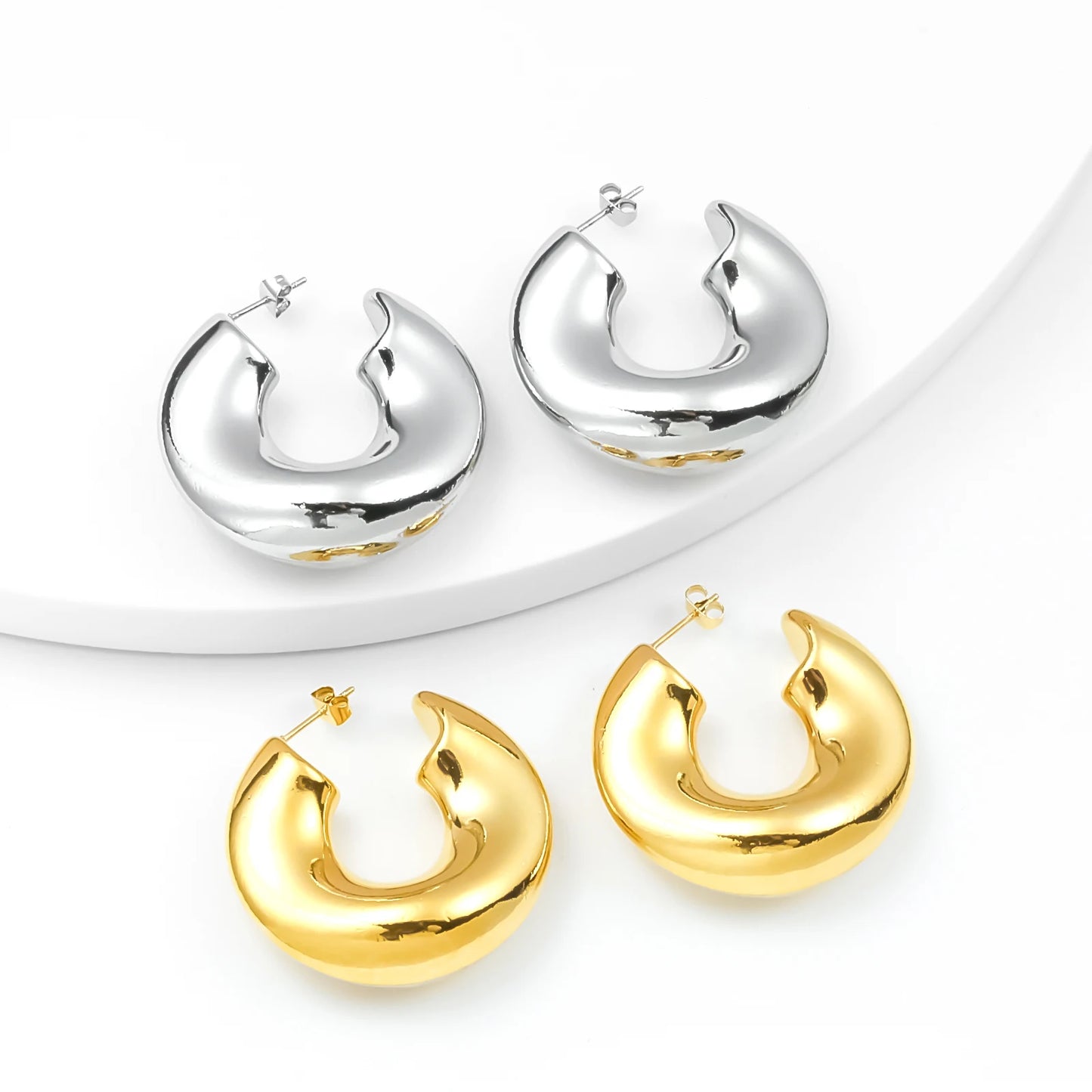SDA Chunky Hollow Hoop Earrings Trendy 18K Gold Plated Stainless Steel for Woman Jewelry