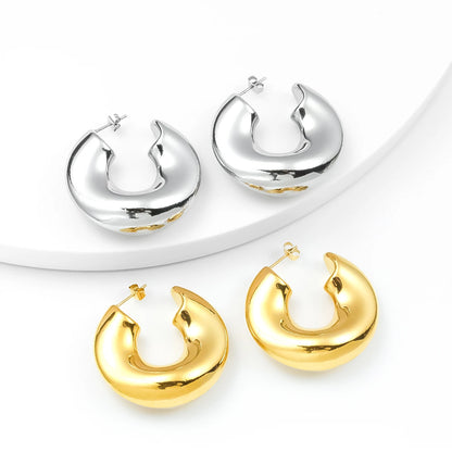 SDA Chunky Hollow Hoop Earrings Trendy 18K Gold Plated Stainless Steel for Woman Jewelry