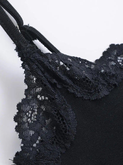 Sexy Bodysuit Tops For Women 2025 Summer Y2k Clothes Lace Panel BodySuits Women Solid Color Cami Bodysuit Backless Lace Top Pink