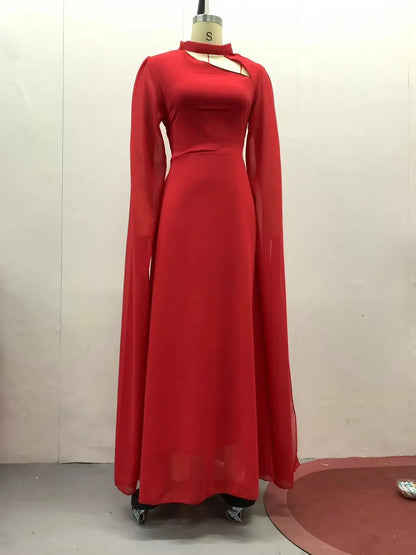 Party Dresses Women Long Dress Round Collar Solid Color Lace Up Tight Waist A Line 2025 Female Vestidos Temperament Maxi Gown