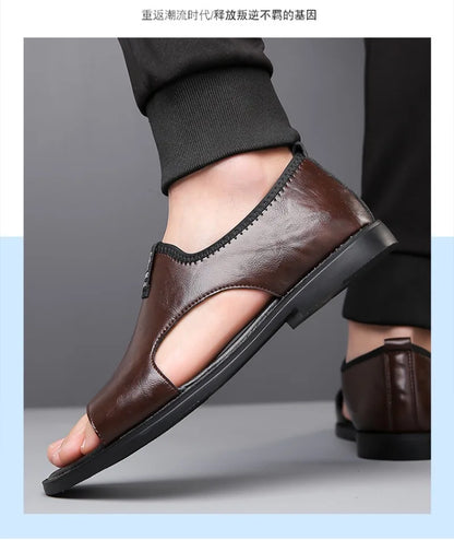 Sandals for Men Fashion Hollow Out Casual Shoes Soft Sole Comfort Beach Shoes for Men New Leather Flat Sandal Designer Sandalias