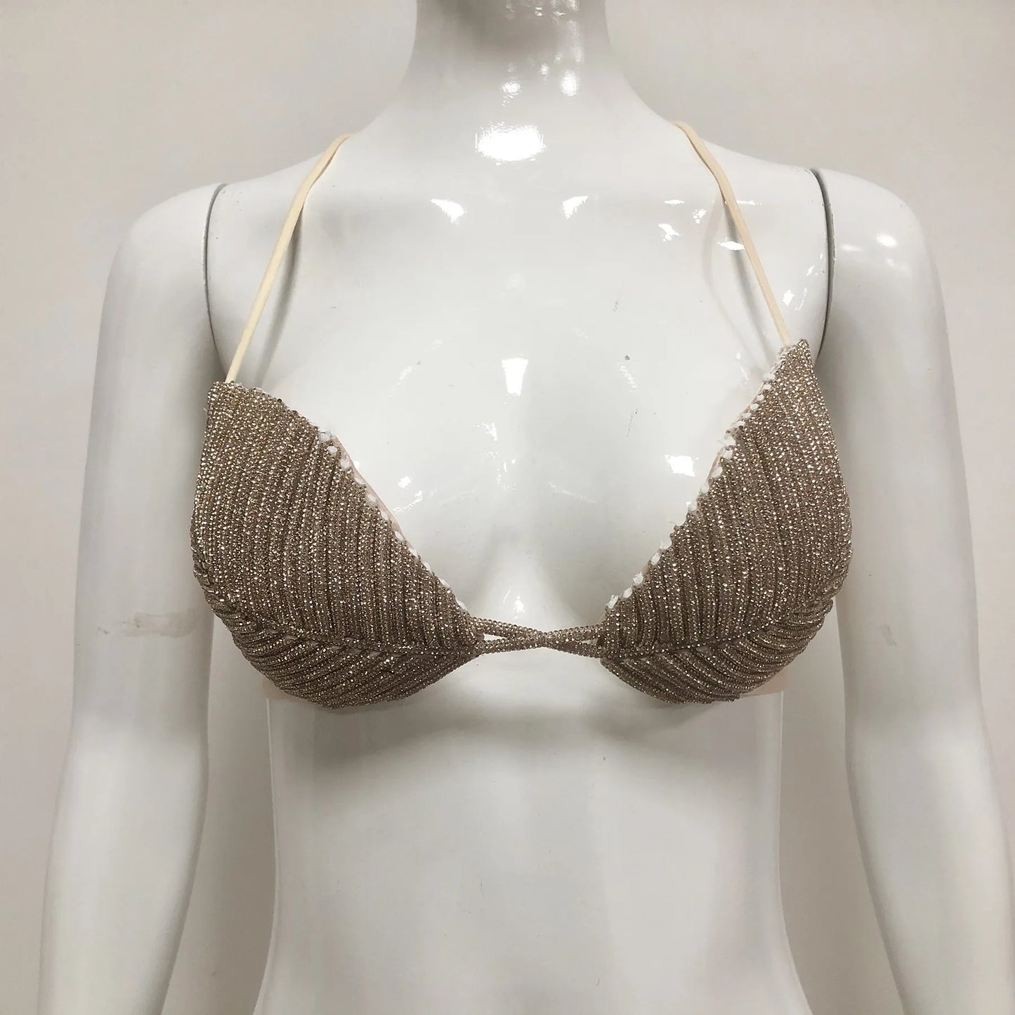 PB Glamorous Crystal-Embellished Leaf-Shaped Spaghetti Strap Bra Top - Ideal for Nightclub Outfits & Bold Fashion Statements
