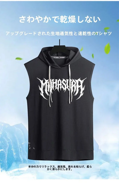 L-9XL メンズ フード付きベスト プラスサイズ タンクトップ 夏 トレンド ティーンズ ボーイズ スポーツ ノースリーブ Tシャツ 通気性 ゆったり Tシャツ 40kg-165kg
