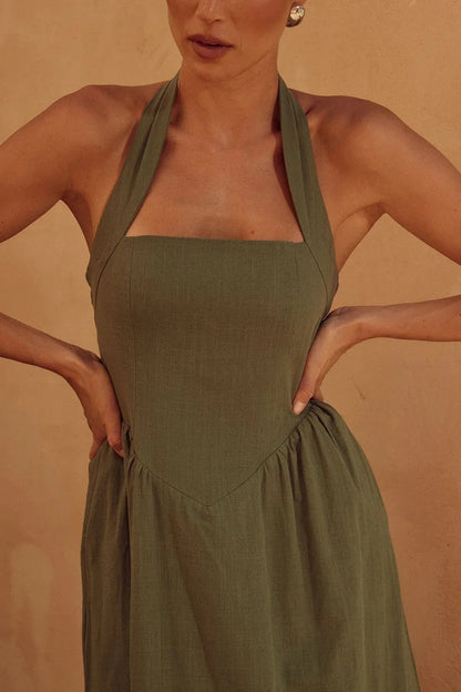 Fashion Halter Neck Long Dresses Women 2024 Summer New Sexy Backless Temperament Commuting Maxi Dress Female Streetwear Vestidos