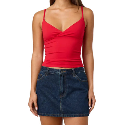 Y2k Clothes Women's Summer Cropped Cami Tops Sleeveless Open Back V Neck Solid Color Slim Fit Tank Tops