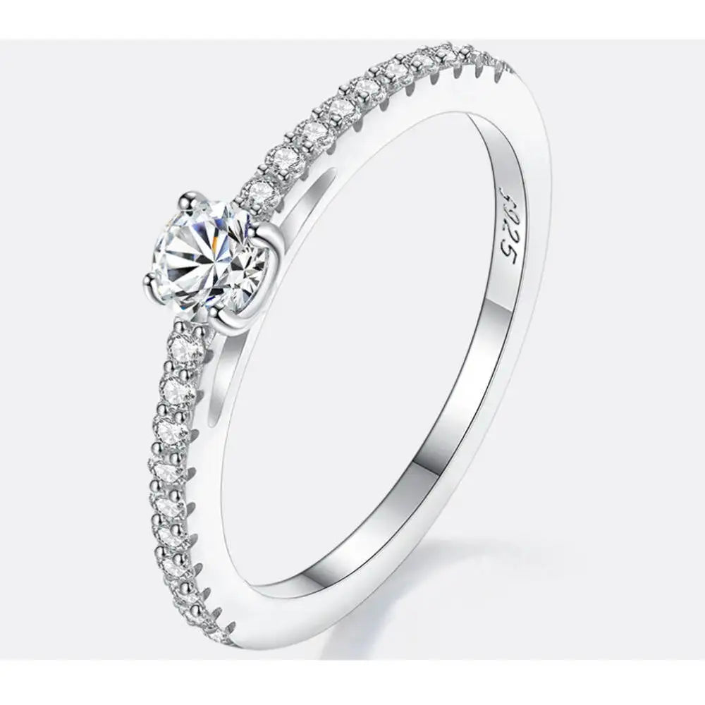 Real 925 Sterling Silver Small Moissnaite Ring For Women Simple Sparkling Round 0.3CT Certificated Lab Diamond Finger Rings