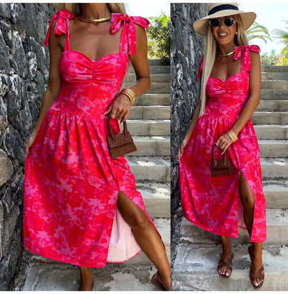 Summer Sexy Strap Midi Party Dresses Women 2024 Fashion Sleeveless Backless Print Slim White Dress Vacation Sundress Elegant