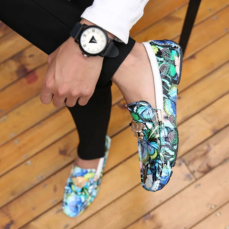 Luxury Loafers Men Fashion Printed Leather Shoes Designer Moccasin for Man Party Shoes Comfortable Flats Driving Shoes Male