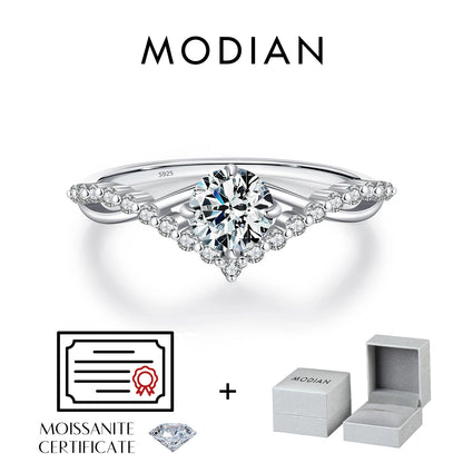 MODIAN クラウン D カラー モアサナイト リング 繊細なラボダイヤモンド リング 925 スターリングシルバー レディース ウェディング エンゲージメント ジュエリー