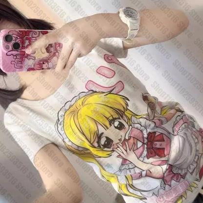 Japanese Y2k Top Harajuku 90s Vintage Clothes for Women Female Clothing Women's Cropped Kpop Gothic Woman T-shirts 2000s Tops