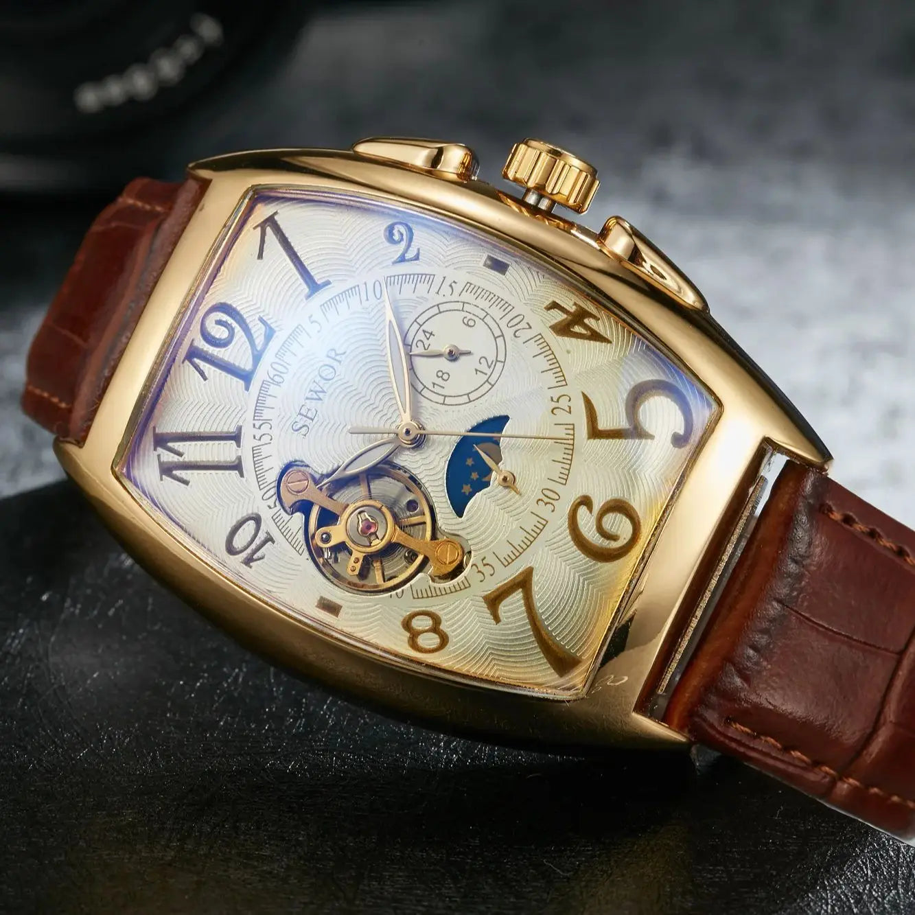 Fashion Men's Watch Wine Barrel Shaped Luminous Tourbillon Fully Automatic Mechanical Movement Mechanical Watch reloj automático