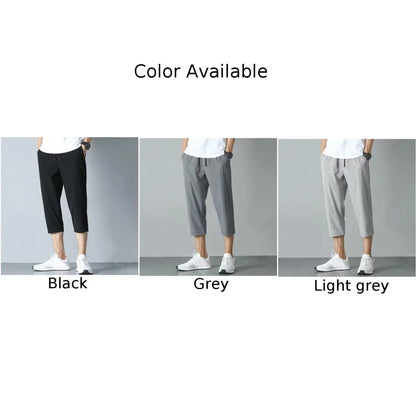 2025 New Summer Men's Ice Silk Pants Hong Kong Style Trendy Loose-Fit Straight-Leg Cropped Pants Korean Version Casual Pants