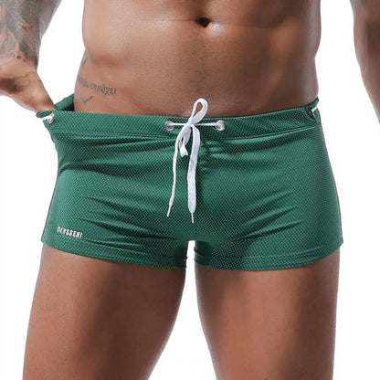 Summer Men Swim Shorts Low-rise Swimwear Beach Tight Swimming Trunks With Waist Tie Swimsuit Sports Surf Shorts Trunks 남자 수영복