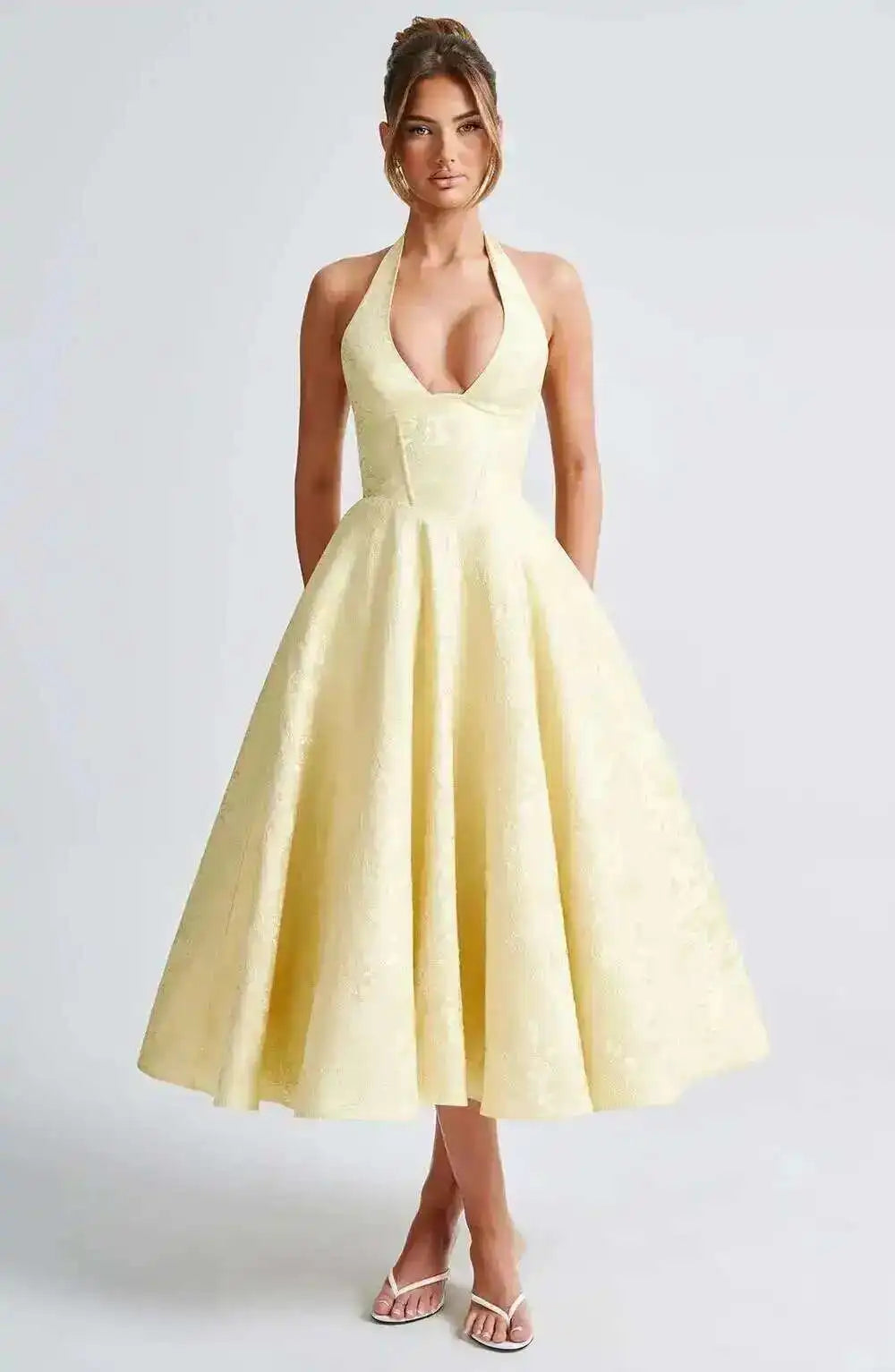 Giyu Club Evening Party Dresses Women 2025 Summer Sexy Bow Halter Long Dress Elegant Jacquard Lace Up Backless Birthday Robe