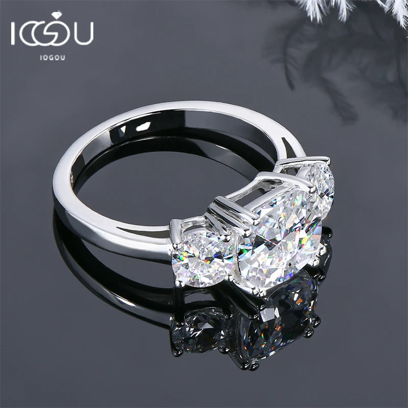 IOGOU Three Stone 3.5cttw D Moissanite Engagement Rings 925 Sterling Silver Finger Rings for Women High Quality Wedding Jewelry