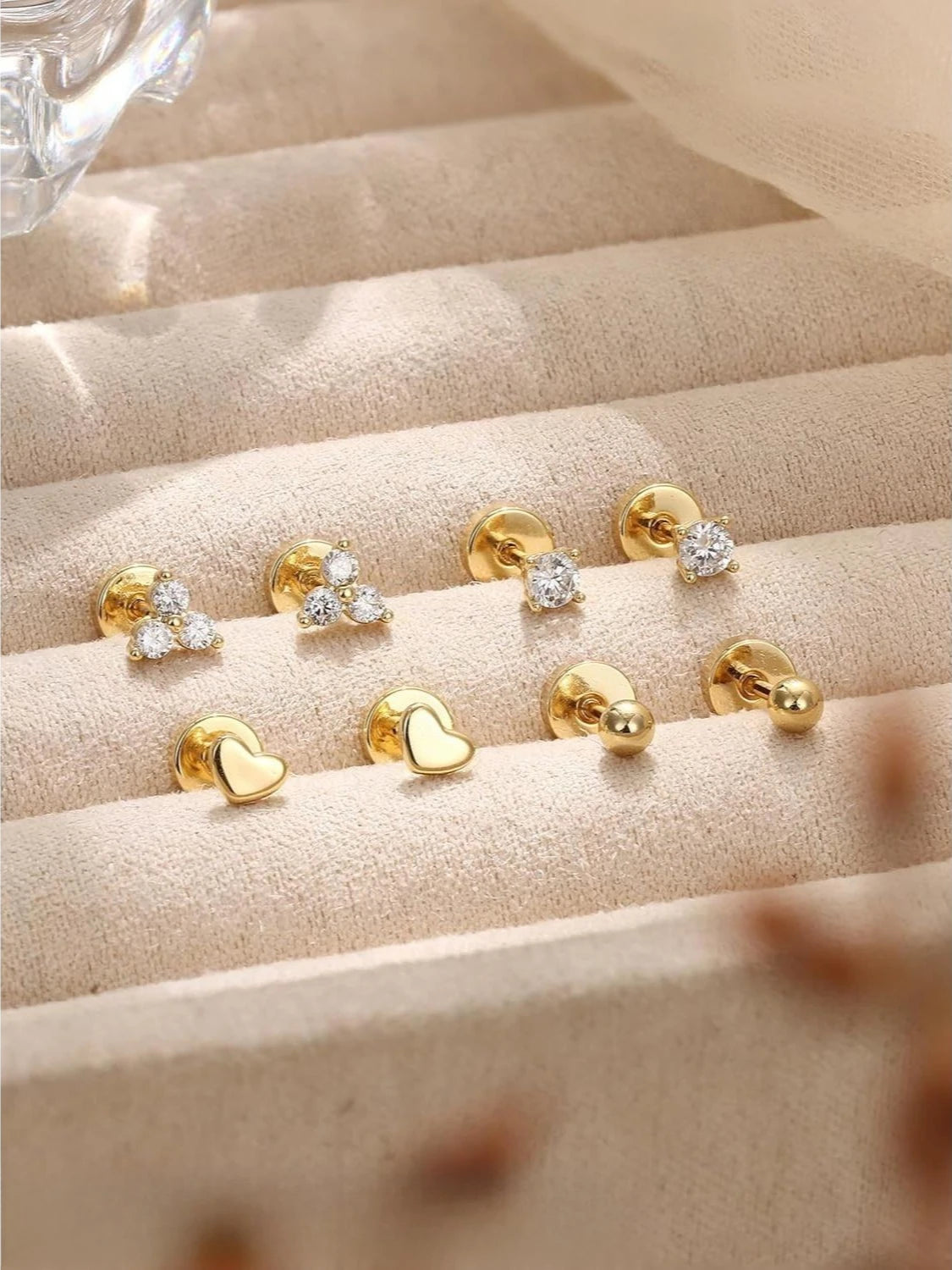 FASACCO Flat Back Stainless Steel Stud Earrings for Women 14K Gold-plated Cartilage Earring Helix Conch Tragus Piercing Jewelry