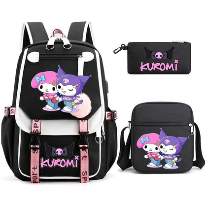 Kuromi Student Backpack 3pcs Cartoon Rucksack Girls School Bag High Capacity Women Backpack Female Cute Leisure Travel Mochilas