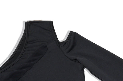 WhereMery Sexy Hollow Out See Through Mesh Bodysuit Women's Off Shoulder Long Sleeve Skinny T Shirts Gothic Aesthetic Bodysuits