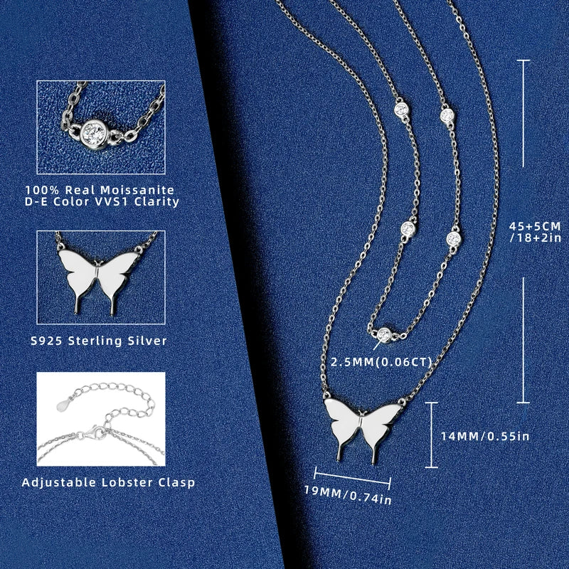 Lnkry Double Layer Chain Necklace For Women 925 Certified Original Butterfly Moissanite Pendant Necklace 2025 Trend Jewelry
