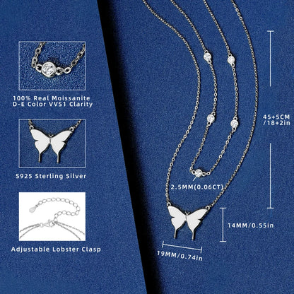 Lnkry Double Layer Chain Necklace For Women 925 Certified Original Butterfly Moissanite Pendant Necklace 2025 Trend Jewelry