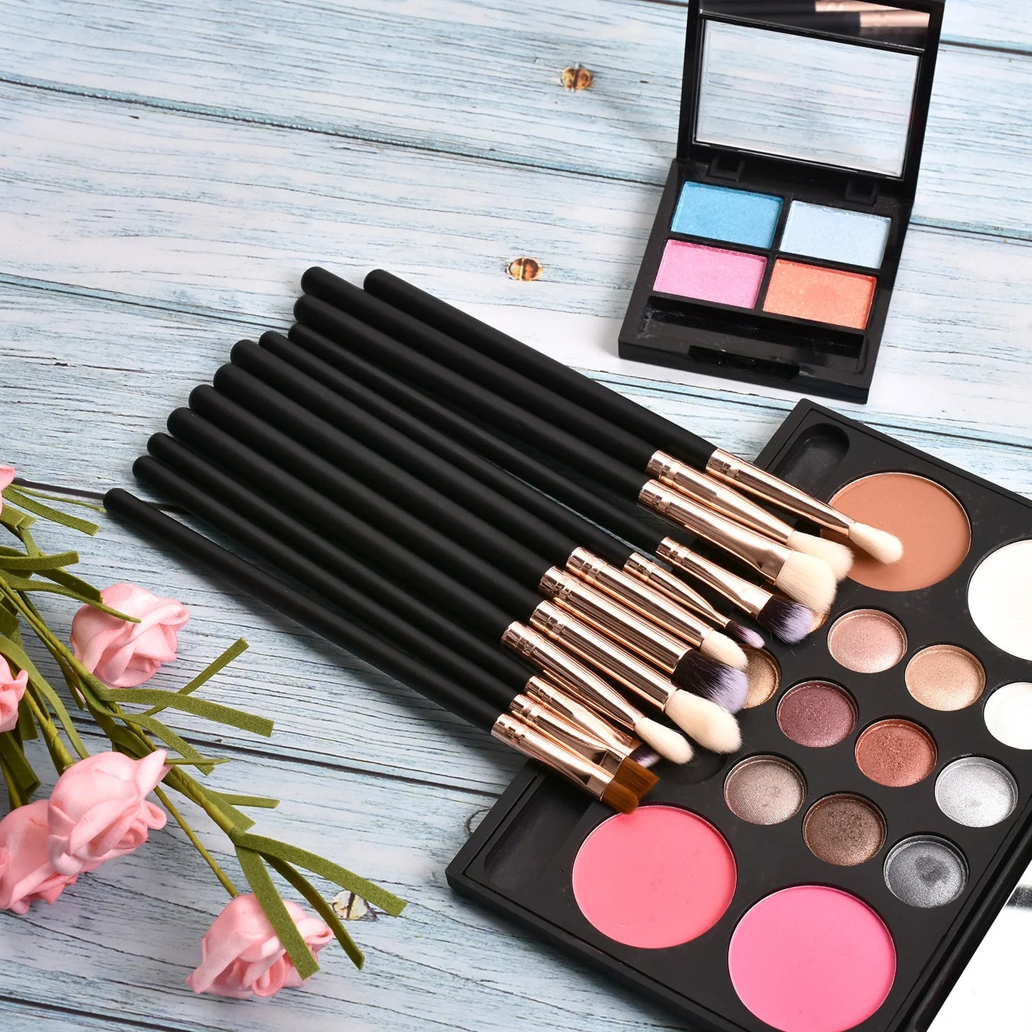 Eyeshadow Makeup Brushes Custom Logo Black Handle Vegan Make Up Brush 12pcs/set Free Private Label Beauty Tools Wholesale 10sets
