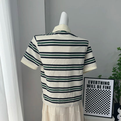 Hirsionsan Polo Neck T Shirt Women Soft Chic Tees 95% Cotton Jumper Clothes Loose Casual Pullover 2025 Summer New Crop Tops