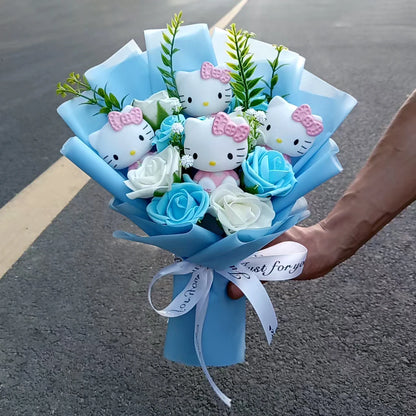 Hello Kitty Cartoon Plush Bouquet  Anime  Rose Soap Flowers  Doll Home Wedding Decoration Christmas Valentine's Day Gift