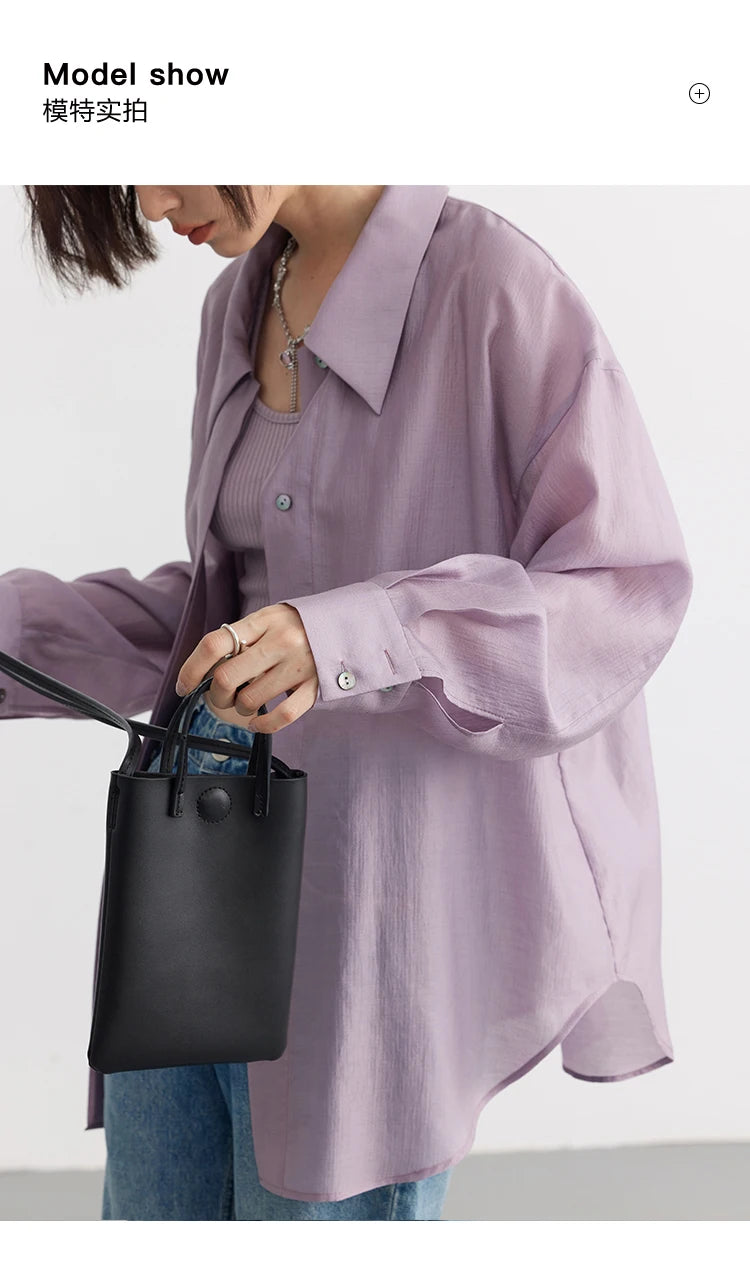 CHIC VEN Women Thin Shirt Long Sleeve Casual Loose Slightly Transparent Cool Blouses Woman Solid Design Female Top Summer 2024