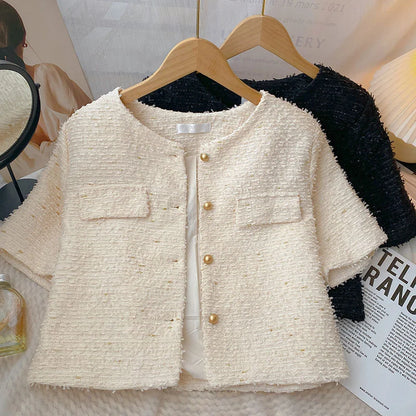 New Luxury Woolen Tweed Jacket Women Runway Short Sleeve French Style Short Coats Outwear Casacos chaqueta mujer Korean Fashion