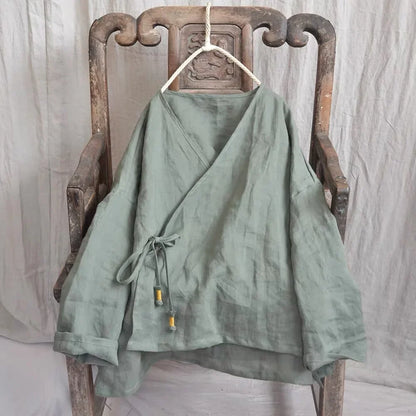 THHONE Fashion Woman Blouse 2024 Autumn Blusa Mujer Long Sleeve Korean Loose Women's Shirts Cotton Linen Solid Lace-up Camisas