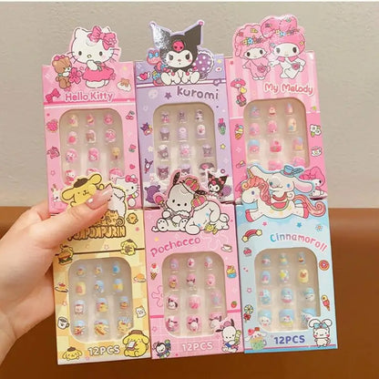 Sanrio Children's Nail Patch Cartoon Hello Kitty Kuromi Nail Sticker Detachable Girl Nails Sweet Lovely Nail Stickers Toy Gift