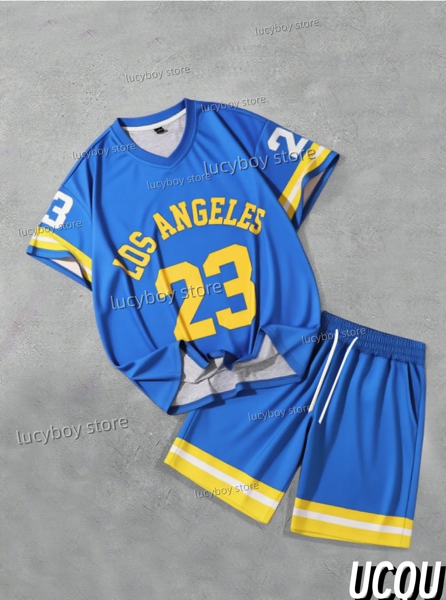 New In NUMBER  Print Men's Casual Short Sleeve v-neck T-Shirt Shorts Set Adult Basketball Jogging  2 Piece Set men Clothing