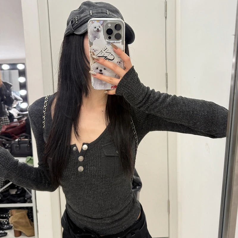 Tonngirls Harajuku Vintage T Shirt Women Long Sleeve Skinny Y2k American Retro 90s Crop Tops Streetwear Basci Tee Tops Autumn
