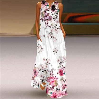 Summer Sexy Maxi Dresses Women Sleeveless V-Neck Robe Party 2025 Retro Loose Beach Vestidos Y2k  S-5XL