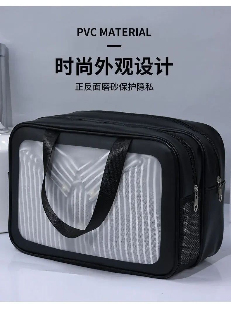 乾湿分離ダブル透明PUメイクアップバッグポータブル洗濯バッグ化粧品収納バッグ旅行フィットネス水泳必需品