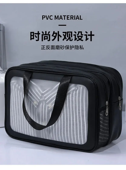 乾湿分離ダブル透明PUメイクアップバッグポータブル洗濯バッグ化粧品収納バッグ旅行フィットネス水泳必需品