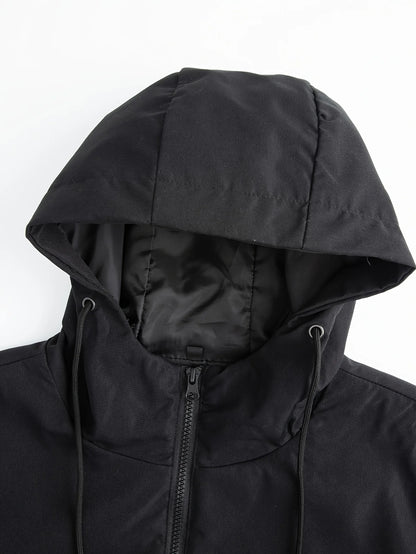 Men's Lightweight Olive Green Jacket Zip-Up Hooded Coat with Adjustable Drawstring Pockets Non-Stretch Fabric for Hiking Gym