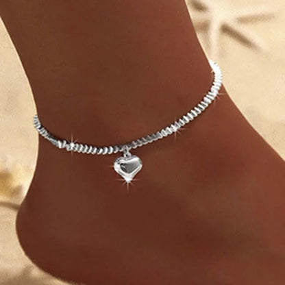 Sparkling Thin Chain Anklet For Women Zircon Heart Cross Pendant Double Layer Bracelet On Leg Foot Trendy Summer Beach Jewelry