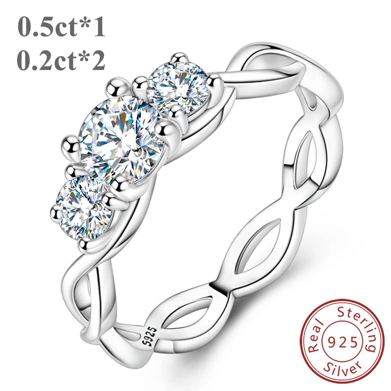 Total 0.9CT Moissanite Ring 100% S925 Sterling Silver for Women Female Eternity Sparkling Classic Band Wedding Rings Jewelry