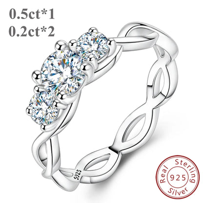 Total 0.9CT Moissanite Ring 100% S925 Sterling Silver for Women Female Eternity Sparkling Classic Band Wedding Rings Jewelry