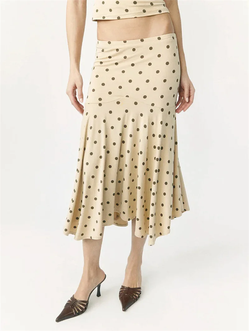 Absobe Polka Dot Y2K Skirt 2 Piece Set Women's Sleeveless Tank Top Fashion Irregular A-Line Skirt Slim Suit Summer Casual Outfit