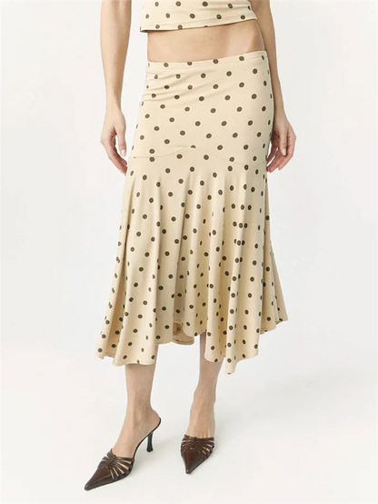 Absobe Polka Dot Y2K Skirt 2 Piece Set Women's Sleeveless Tank Top Fashion Irregular A-Line Skirt Slim Suit Summer Casual Outfit