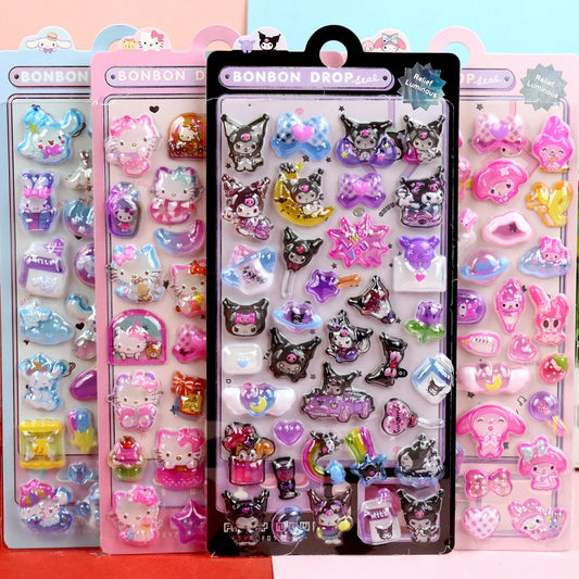 Cartoon Sanrio Hello Kitty Kuromi 3D Transparent Jelly Sticker Crystal Decorative Sticker Children DIY Phone Casesdiy Stationery