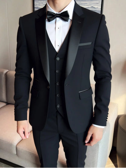 3 Piece Suit Jacket Vest Trousers/Fashion Men's Casual High Quality Business Slim Groom Wedding Formal Suit Jacket Trousers