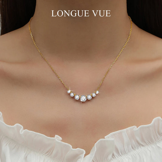 2.8 CTW Lab Grown Diamonds Necklaces for Women Solid 18K Yellow Gold Plated 925 Silver D VS1 Moissanite Clavicle Chain