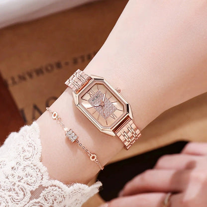高級レディース腕時計 ファッション 長方形 レディース スチールバンド クォーツ腕時計 Reloj Mujer Relogio Feminino 女の子用時計 ギフト
