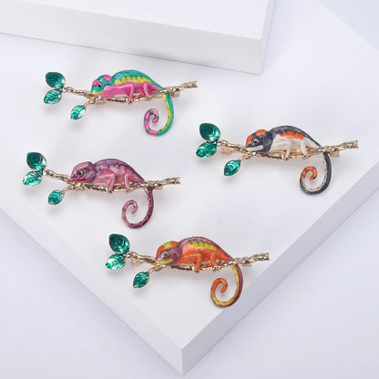Rhinestone Chameleon Brooch for Women Unisex Enamel Lizard Pin Banquet Party Backpack Gifts Jewelry Accessories